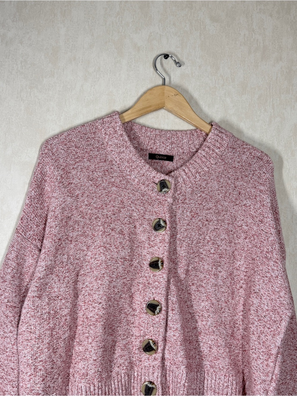 Quince Womens 100% Organic Cotton Women's Cropped Cardigan in Marled Rose Pink L - Picture 4 of 13